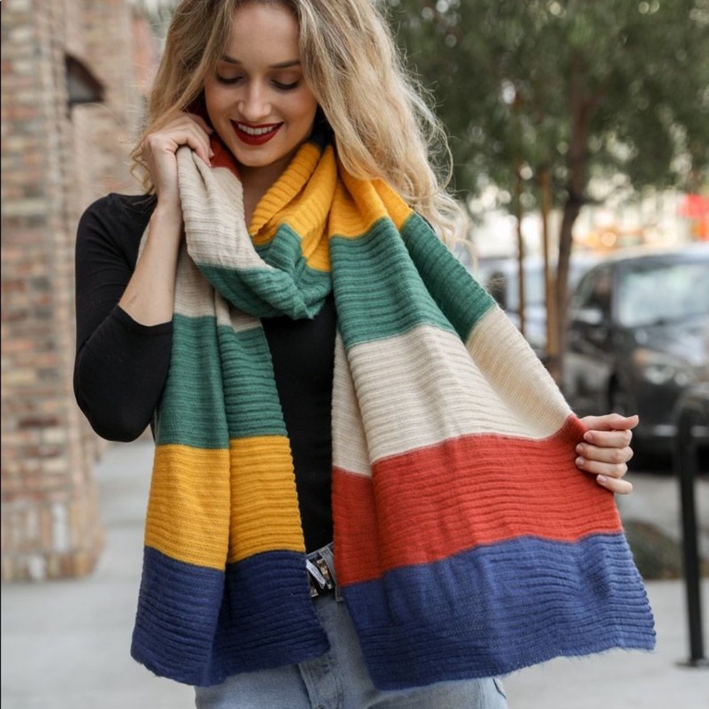 1 left! New Color Block Rib Knit Scarf - Picture 2 of 4